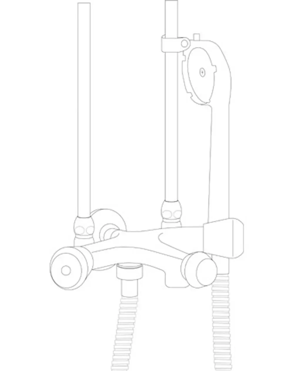 Zweigriff-Badearmatur von Ideal Standard, mit zwei vertikalen Hebeln und flexiblem Auslauf, in einfachem Design.